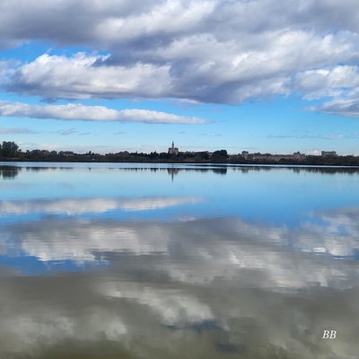 Point de vue sur les remparts d'Aigues-Mortes classé depuis l'étang de la Marette